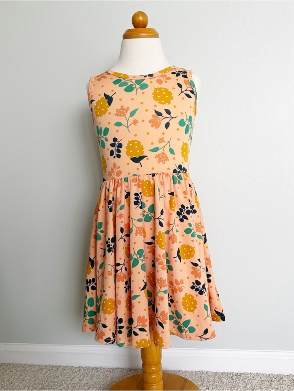 Dot Dot Smile :D Orange Citrus Floral Polka Dot Tank Twirl Dress